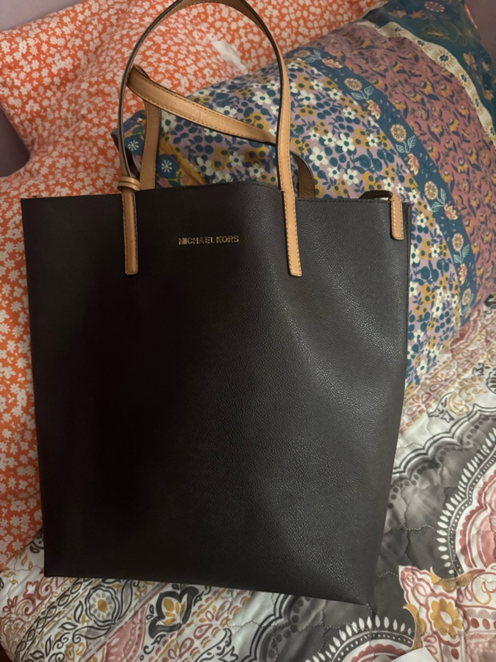 Michael Kors Dark Brown Tote with Tan Handles